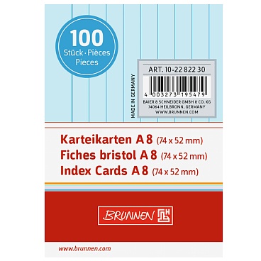 Карточки для картотеки Brunnen, линейка, 190 гр/м2, А8, 100 штук Голубой - 5